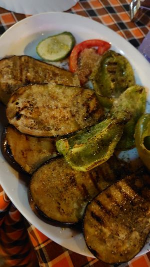 Grilled vegetables with lots of garlic, herbs and olive oil, delicious! at Laterna Taverna in Paphos