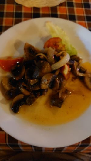 Mushrooms with garlic, onion, olive oil and tomato. Very flavourful! at Laterna Taverna in Paphos