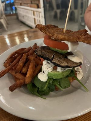 Tittybong tower with amazing sweet potato fries  at Two Buoys Bistro in St Julians