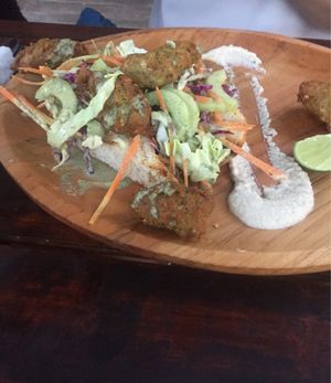 Falafel on sourdough bread (they ran out of pita) at Bukit Cafe in Pecatu