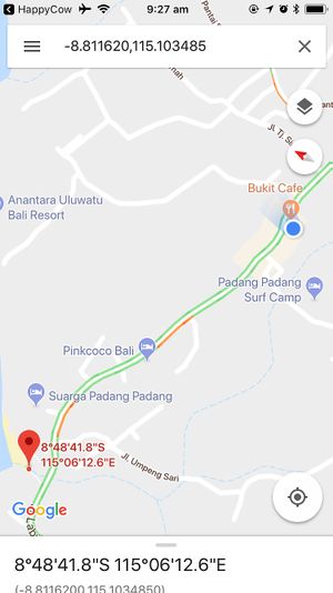 Correct location at Bukit Cafe in Pecatu
