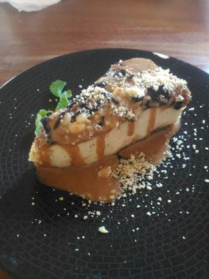 Vegan raw peanut butter and chocolate cheesecake at Bukit Cafe in Pecatu