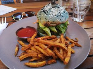 Vegan Green Burger. Wow, amazing for plant lovers at Bukit Cafe in Pecatu