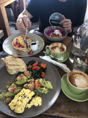 All vegan minus the egg and honey for pancakes. (We flexed a little!) at Bukit Cafe in Pecatu