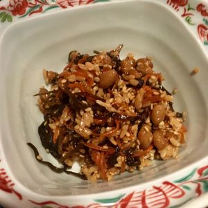 Koji with rice, carrot and wakame. at Itoya in Matsumoto