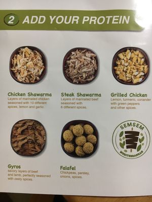 Menu falafel  at SemSem Mediterranean in Tinley Park