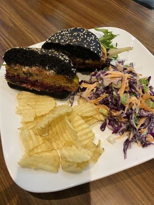 Vegan burger  at 2Blondescafe  in Springwood