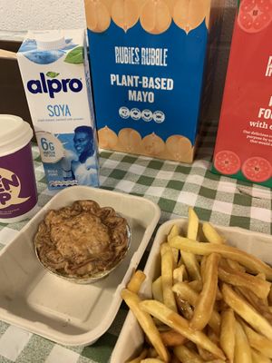 Pie and chips with gravy  at Forest Green Rovers Football Club - Stadium in Nailsworth