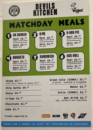 MENU  at Forest Green Rovers Football Club - Stadium in Nailsworth