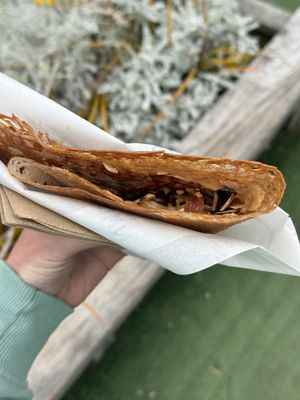 Snickers Crepe with peanut butter, chocolate, caramel and almonds   at Charlie Brown's Crepes - Food Trailer in Wanaka