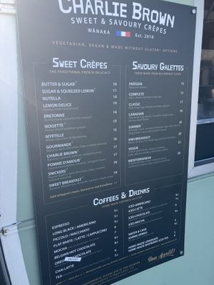 Menu Feb 2026  at Charlie Brown's Crepes - Food Trailer in Wanaka