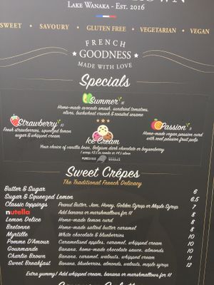Current vegan options at Charlie Brown's Crepes - Food Trailer in Wanaka