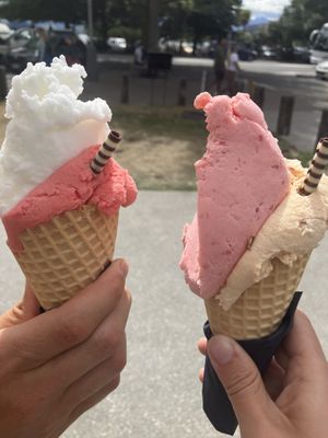 Lemon & blood orange, strawberry & nectarine  at Black Peak Gelato in Wanaka