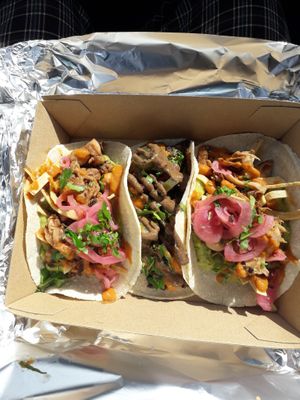 Jackfruit burritos (outer) and mushroom burrito (middle) with the cashew sauce instead of cheese at Burrito Craft - Food Trailer in Wanaka