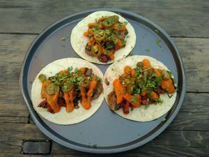 Vegan mushroom tacos for $17 in total at Burrito Craft - Food Trailer in Wanaka
