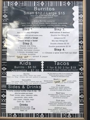 menu feb 2020 at Burrito Craft - Food Trailer in Wanaka