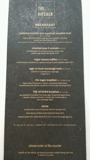 Breakfast Menu ~ April 2018 at The Kitchen in Nelson