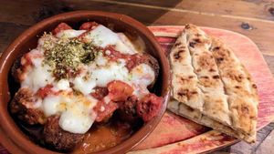 Vegan meatballs with vegan feta at Brizola Bar and Grill in Clitheroe