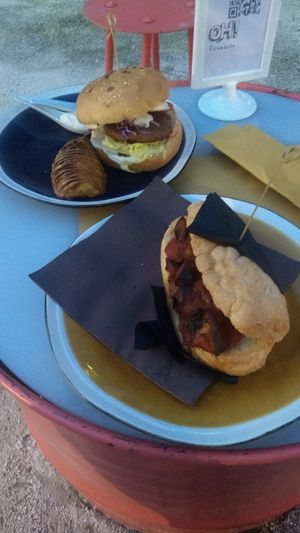 Beyond meat burger (back) and the Rosetta (front) at OH Ficomaeco in Brescia