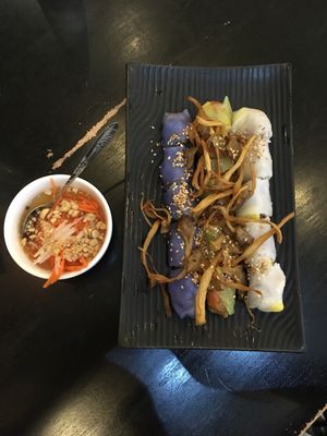 Vietnamese steamed rolls with different filllings (cabbage, veggies, mashed beans)  at The Plumber in Bangkok