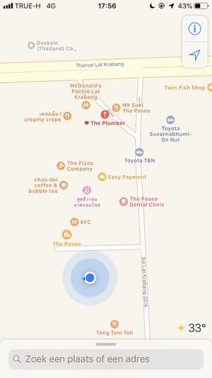 Blue dot is where the place actually is at The Plumber in Bangkok