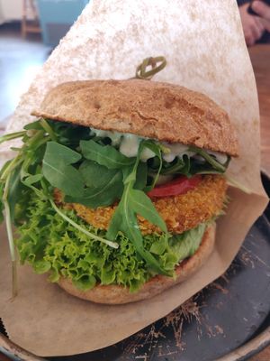 Italian chicken burger made from seitan. at World Food Trip in Blieskastel