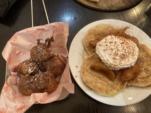 Apple pancakes + chocolate dough balls #Veganuary at Happy Friday Kitchen  in Oxford
