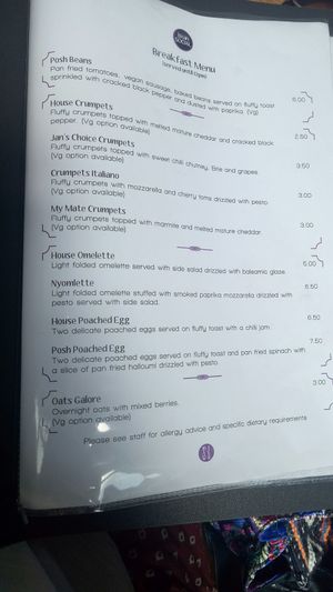 Menu at Bean Social in Durham
