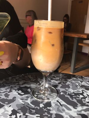 Iced coffee with soy milk at Bean Social in Durham