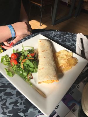 Hot stuff wrap with vegan cheese at Bean Social in Durham