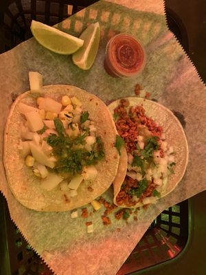 Potato taco and chorizo taco.  at El Burro - Regent Square in Pittsburgh