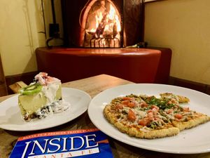 gf pizza + vegan mozzarella and key lime pie at Santa Fe Oxygen and Healing Bar Apothecary in Santa Fe