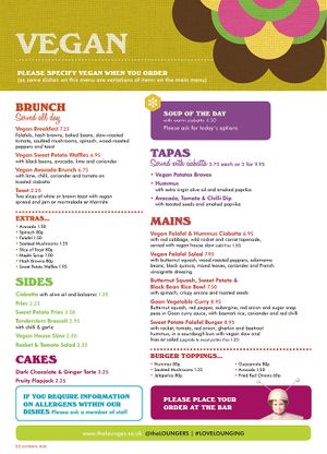 Vegan Menu at Orto Lounge in Evesham