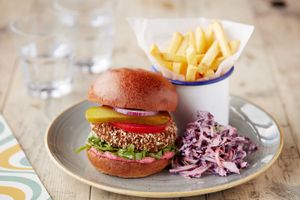 Vegan Sweet Potato Falafel Burger  at Orto Lounge in Evesham