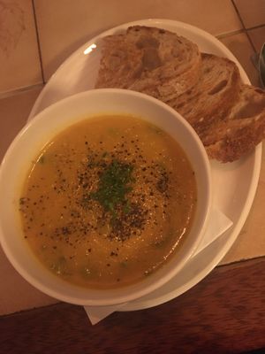 Carrot and coriander soup  at The Art of Tea in Manchester