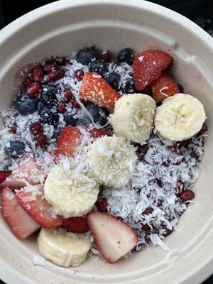 Patriot acai bowl with strawberries and bananas  at Fitfuel Cafe in Canton