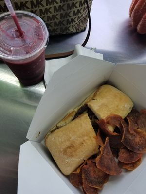 Berry smoothie and the vegan cheese steak! So good! at Fitfuel Cafe in Canton