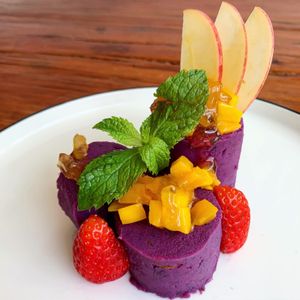 Sweet potato mango cake at Elaine's in Beijing