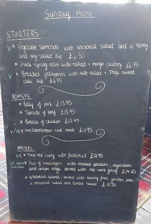 Menu at Green Dragon in Wymondham
