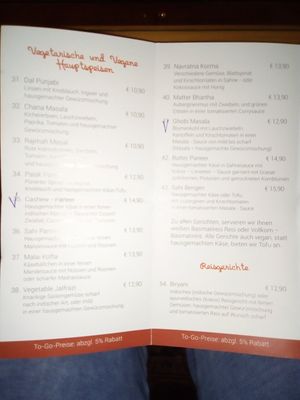 Menu at Mount Everest in Berchtesgaden