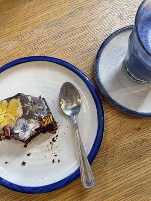 vegan brownie (super fudgy) & butterfly matcha  at Farm Girl - Sweaty Betty in London
