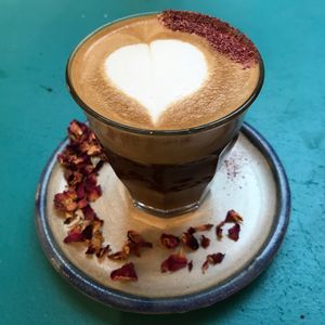 Rose latte with cashew milk  at Farm Girl - Sweaty Betty in London