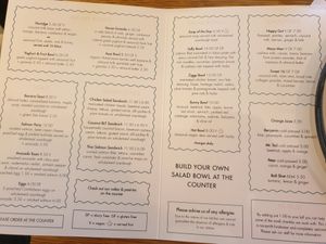 Menu december 2019 at Farm Girl - Sweaty Betty in London