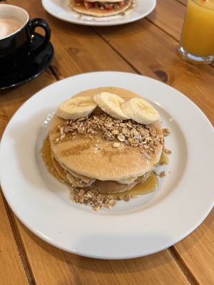 Pancakes with granola, banana and maple syrup  at POG - Bachelor's Walk in Dublin