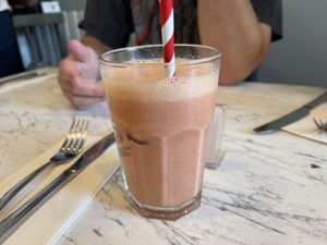 Strawberry blonde smoothie - not like a normal smoothie. It had ice cubes in it and was thin    at POG - Bachelor's Walk in Dublin