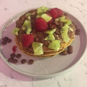 Protein pancakes with chocolate, raspberries and kiwi at POG - Bachelor's Walk in Dublin