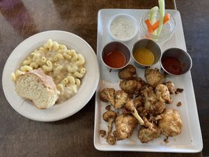 Mac and cheese (vegan) and cauliflower wings at The Acre - Wyoming Blvd in Albuquerque