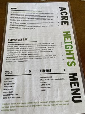 Menu at The Acre - Wyoming Blvd in Albuquerque