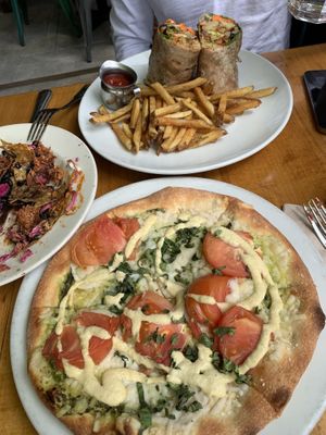 Tomato-Garlic Pizza and Buffalo Wrap at Sage Regenerative Kitchen in Pasadena