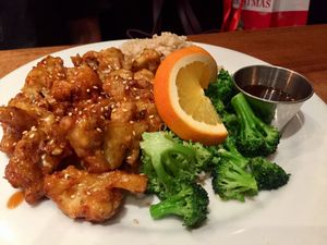 Orange chick'n  at Sage Regenerative Kitchen in Pasadena